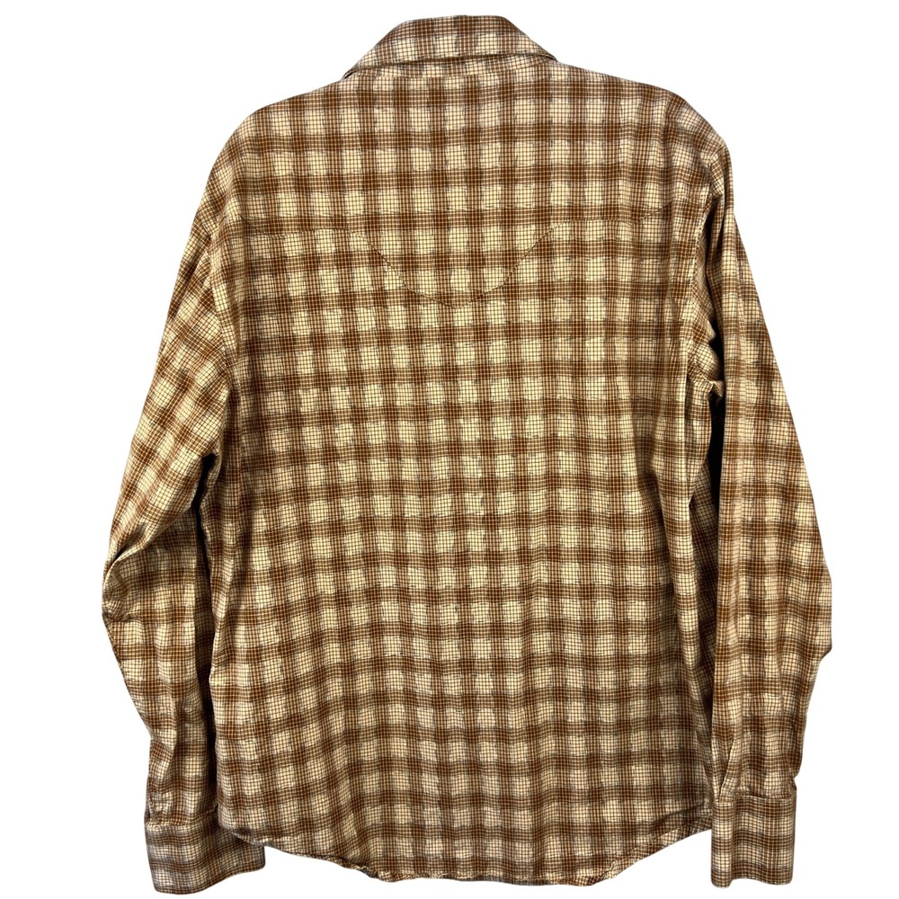 Wrangler Retro Premium Mens Brown Plaid Tiger Eye Pearl Snap Flip Cuff Shirt L - Picture 8 of 10